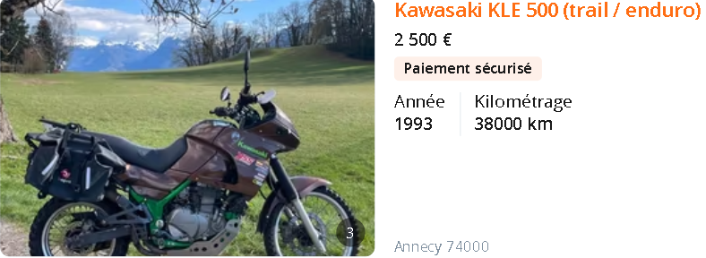 Moto A2  2 000 € / kawazaki KLE 500